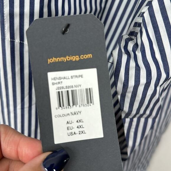 Johnny Bigg Men's Size 2XL Navy White Henshall Striped Button Down Shirt - Picture 4 of 6